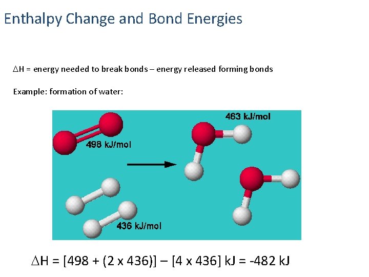 Enthalpy Change and Bond Energies H = energy needed to break bonds – energy