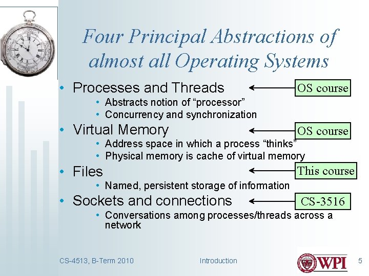 Four Principal Abstractions of almost all Operating Systems • Processes and Threads OS course