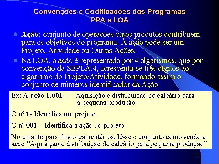 Convenções e Codificações dos Programas PPA e LOA Ação: conjunto de operações cujos produtos