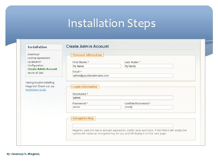 Installation Steps By : Swaroop R. Bhagwat. 