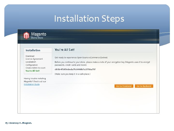 Installation Steps By : Swaroop R. Bhagwat. 