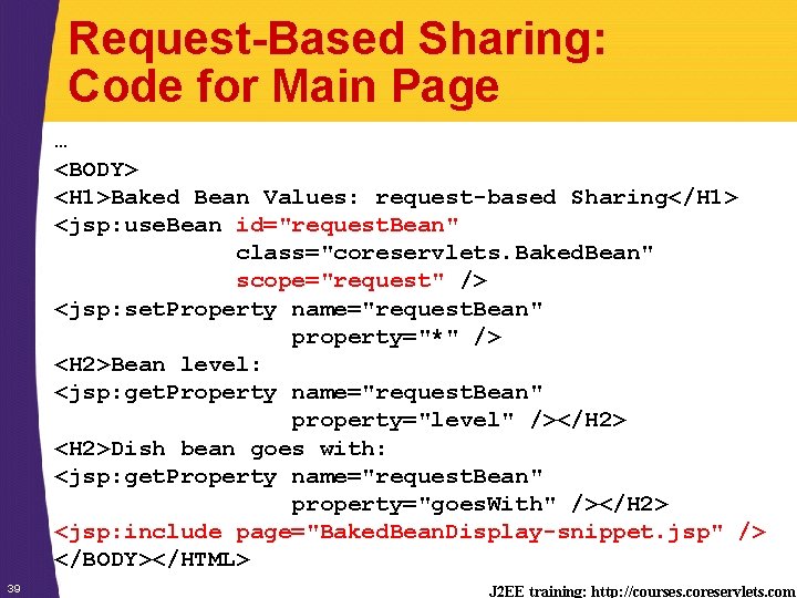 Request-Based Sharing: Code for Main Page … <BODY> <H 1>Baked Bean Values: request-based Sharing</H