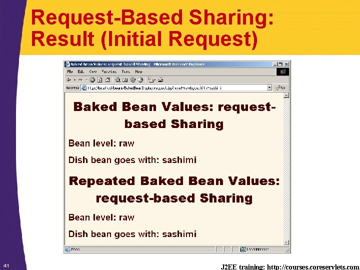 Request-Based Sharing: Result (Initial Request) 41 J 2 EE training: http: //courses. coreservlets. com