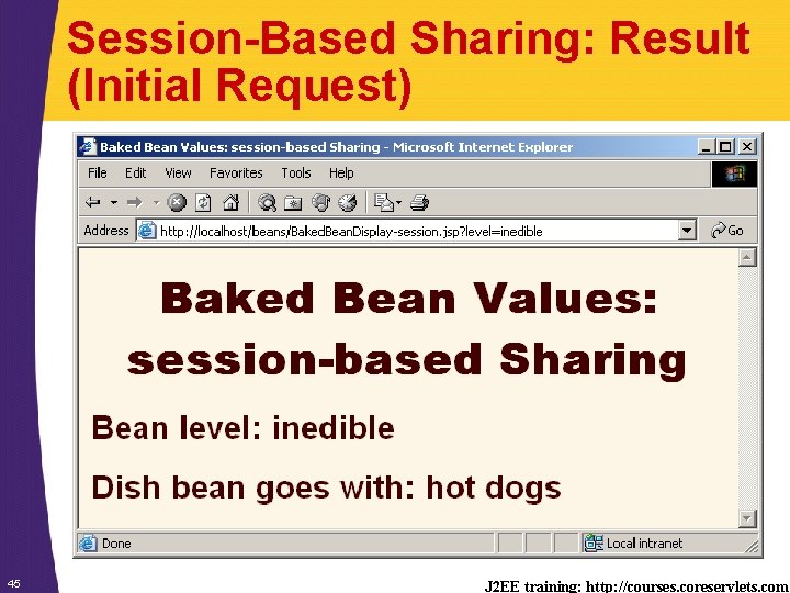 Session-Based Sharing: Result (Initial Request) 45 J 2 EE training: http: //courses. coreservlets. com