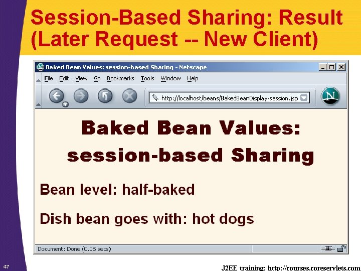 Session-Based Sharing: Result (Later Request -- New Client) 47 J 2 EE training: http: