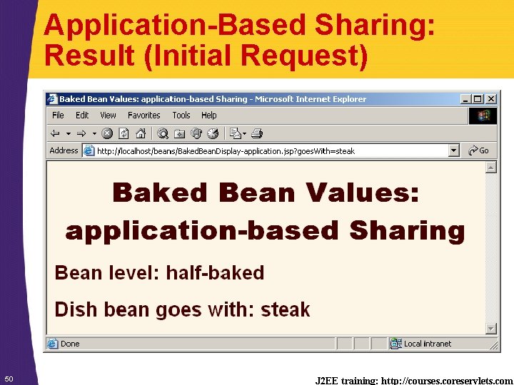 Application-Based Sharing: Result (Initial Request) 50 J 2 EE training: http: //courses. coreservlets. com