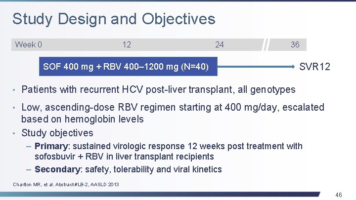 Study Design and Objectives Week 0 12 24 36 SOF 400 mg + RBV