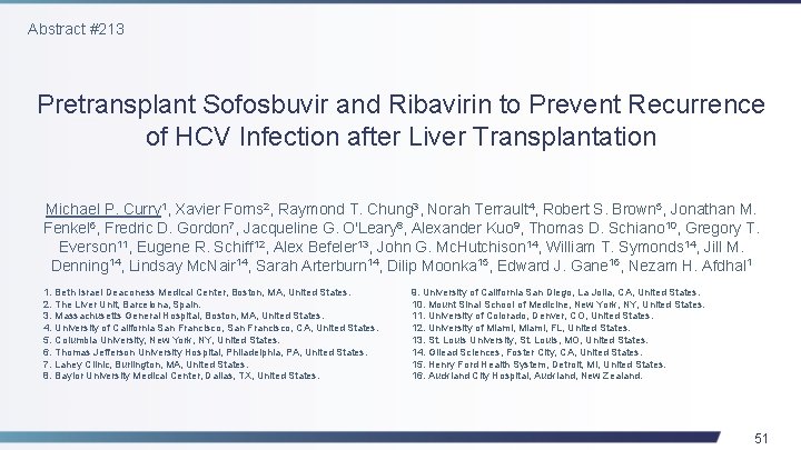 Abstract #213 Pretransplant Sofosbuvir and Ribavirin to Prevent Recurrence of HCV Infection after Liver