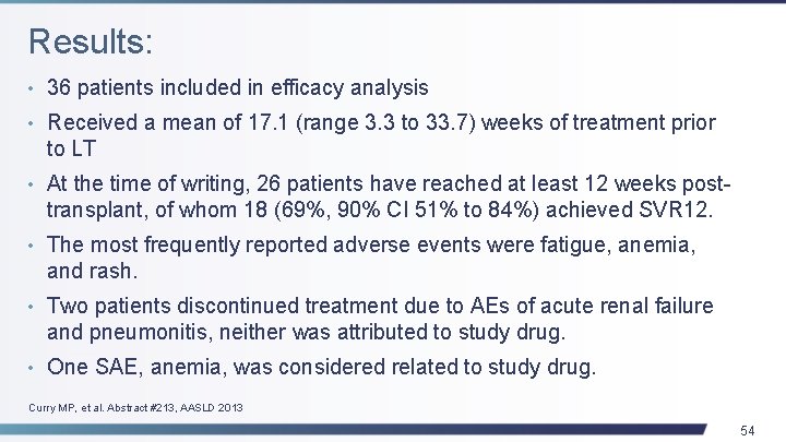 Results: • 36 patients included in efficacy analysis • Received a mean of 17.