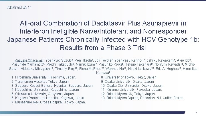 Abstract #211 All-oral Combination of Daclatasvir Plus Asunaprevir in Interferon Ineligible Naive/Intolerant and Nonresponder