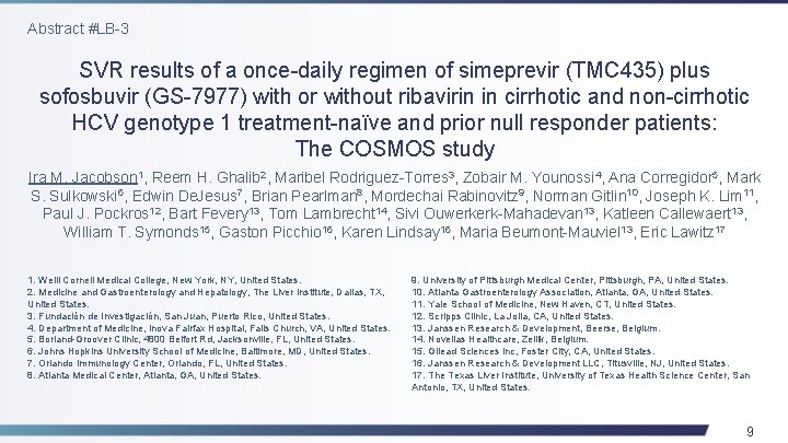 Abstract #LB-3 SVR results of a once-daily regimen of simeprevir (TMC 435) plus sofosbuvir