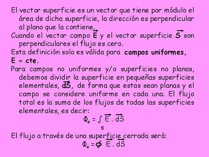 El vector superficie es un vector que tiene por módulo el área de dicha El vector superficie es un vector que tiene por módulo el área de dicha