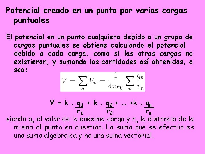 Potencial creado en un punto por varias cargas puntuales El potencial en un punto Potencial creado en un punto por varias cargas puntuales El potencial en un punto