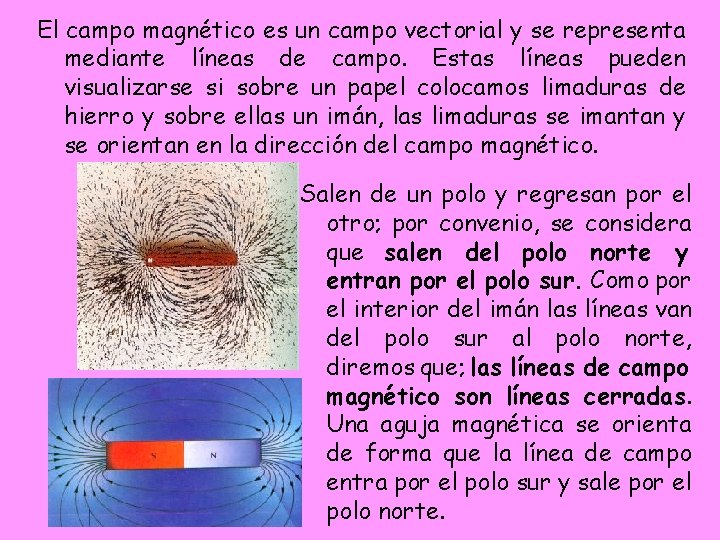 El campo magnético es un campo vectorial y se representa mediante líneas de campo. El campo magnético es un campo vectorial y se representa mediante líneas de campo.