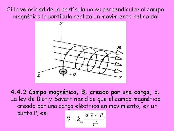 Si la velocidad de la partícula no es perpendicular al campo magnético la partícula Si la velocidad de la partícula no es perpendicular al campo magnético la partícula