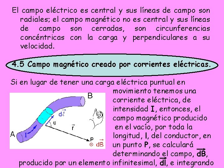 El campo eléctrico es central y sus líneas de campo son radiales; el campo El campo eléctrico es central y sus líneas de campo son radiales; el campo