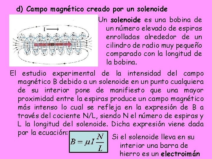 d) Campo magnético creado por un solenoide Un solenoide es una bobina de un d) Campo magnético creado por un solenoide Un solenoide es una bobina de un