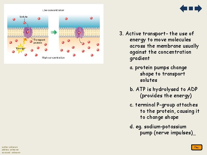 3. Active transport- the use of energy to move molecules across the membrane usually