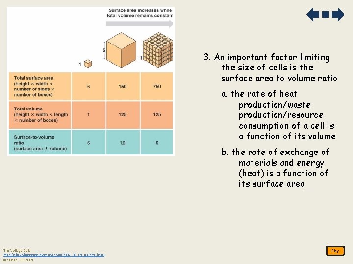 3. An important factor limiting the size of cells is the surface area to 3. An important factor limiting the size of cells is the surface area to