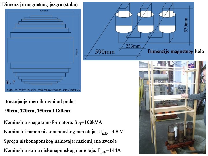 Dimenzije magnetnog jezgra (stuba) Dimenzije magnetnog kola Sl. 7 Rastojanje mernih ravni od poda: