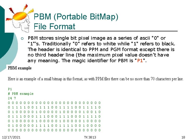 PBM (Portable Bit. Map) File Format ¡ 12/17/2021 PBM stores single bit pixel image