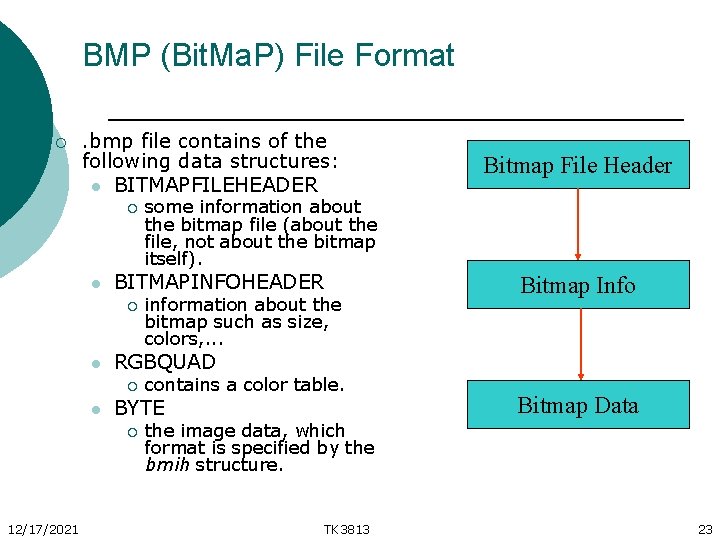 BMP (Bit. Ma. P) File Format ¡ . bmp file contains of the following