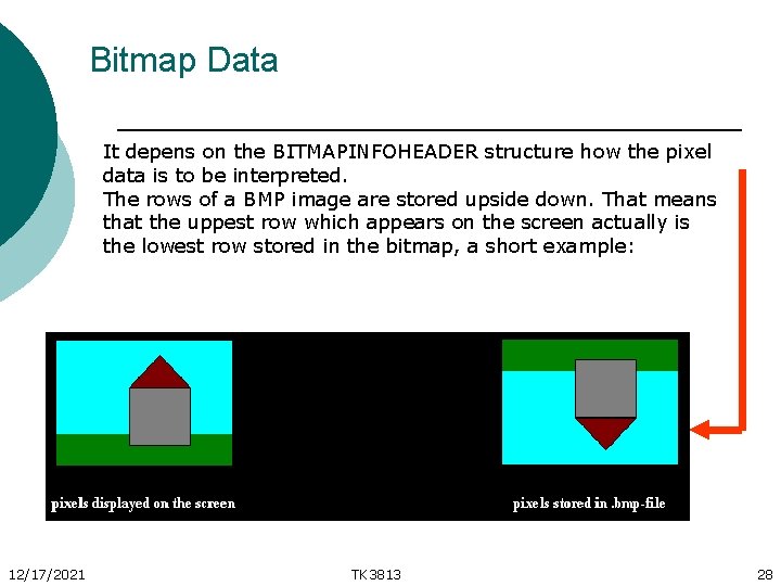 Bitmap Data It depens on the BITMAPINFOHEADER structure how the pixel data is to