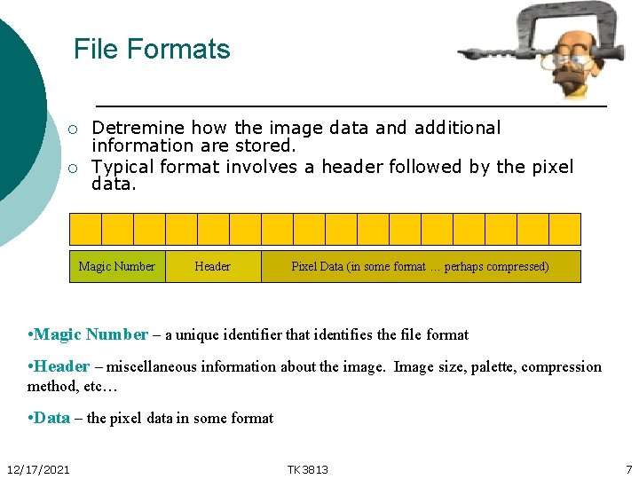 File Formats ¡ ¡ Detremine how the image data and additional information are stored.