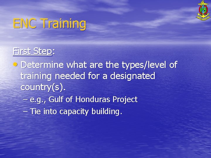 ENC Training First Step: • Determine what are the types/level of training needed for