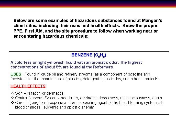 Below are some examples of hazardous substances found at Mangan’s client sites, including their