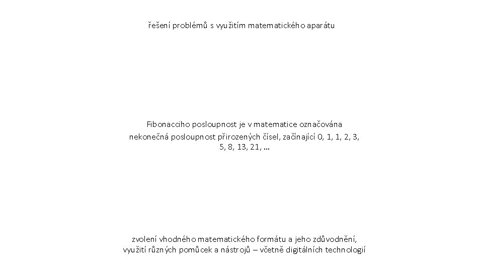 řešení problémů s využitím matematického aparátu Fibonacciho posloupnost je v matematice označována nekonečná posloupnost