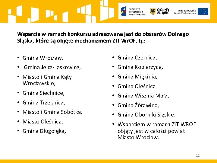 Wsparcie w ramach konkursu adresowane jest do obszarów Dolnego Śląska, które są objęte mechanizmem