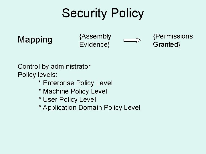 Security Policy Mapping {Assembly Evidence} Control by administrator Policy levels: * Enterprise Policy Level