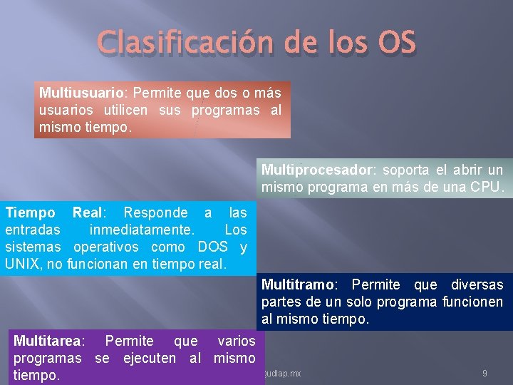 Clasificación de los OS Multiusuario: Permite que dos o más usuarios utilicen sus programas