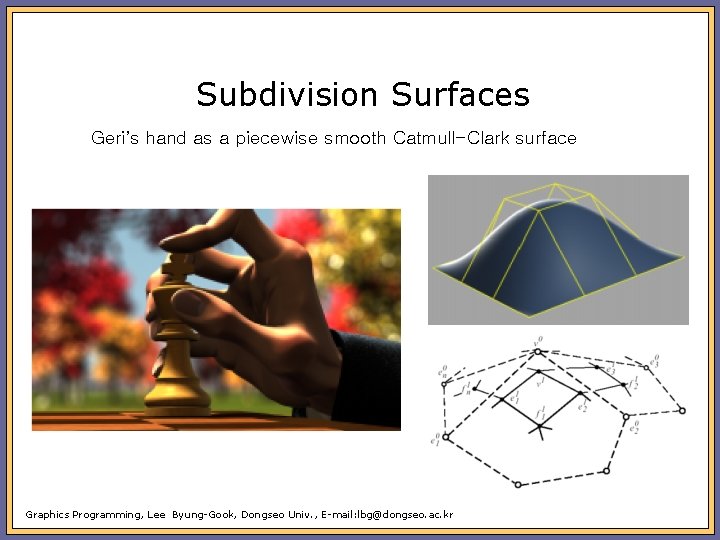 Subdivision Surfaces Geri’s hand as a piecewise smooth Catmull-Clark surface Graphics Programming, Lee Byung-Gook,