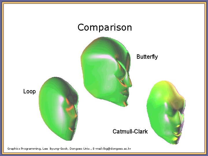 Comparison Butterfly Loop Catmull-Clark Graphics Programming, Lee Byung-Gook, Dongseo Univ. , E-mail: lbg@dongseo. ac.