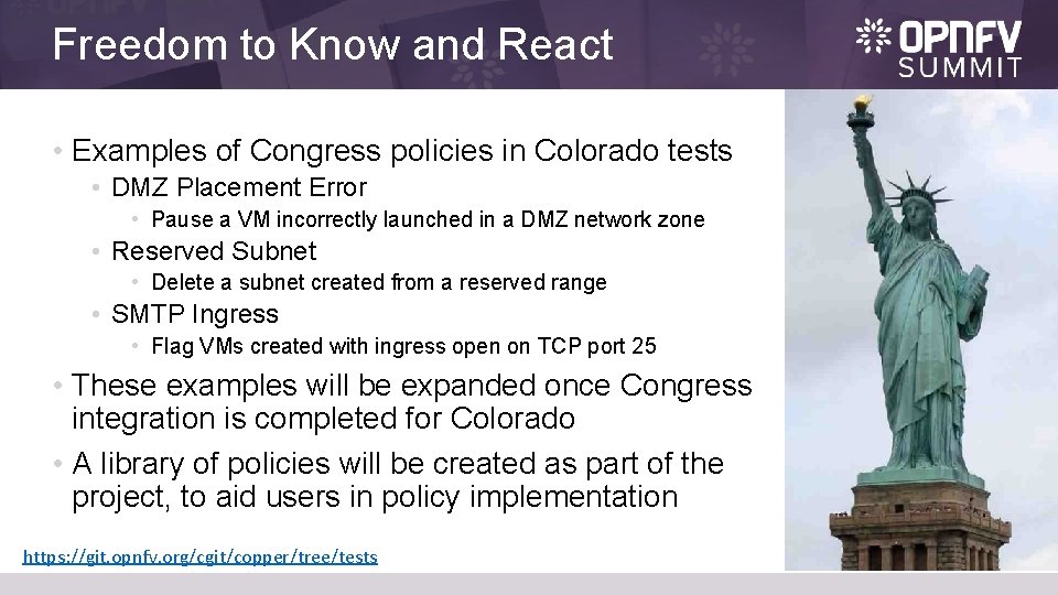 Freedom to Know and React • Examples of Congress policies in Colorado tests •
