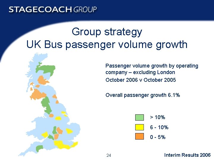 Group strategy UK Bus passenger volume growth Passenger volume growth by operating company –
