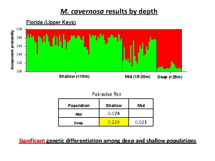 M. cavernosa results by depth Assignment probability Florida (Upper Keys) Shallow (<10 m) Mid