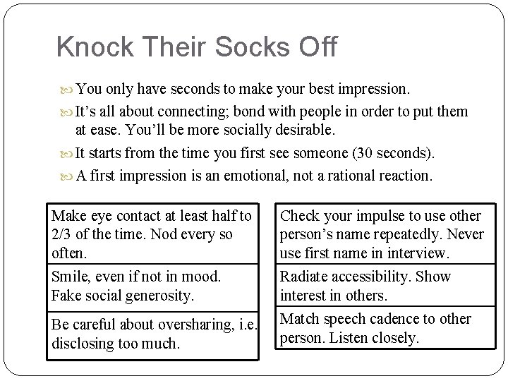 Knock Their Socks Off You only have seconds to make your best impression. It’s