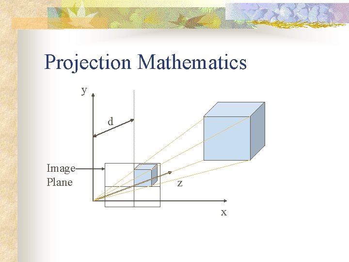 Projection Mathematics y d Image Plane z x Projection Mathematics y d Image Plane z x
