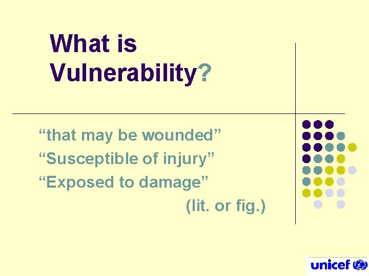 What is Vulnerability? “that may be wounded” “Susceptible of injury” “Exposed to damage” (lit.