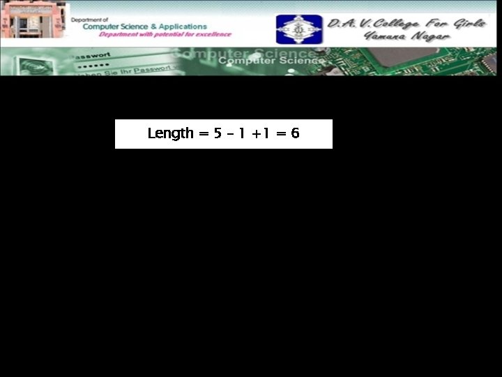 In this example Length = 5 – 1 +1 = 6 Index Set The