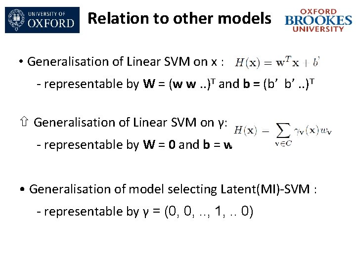 Relation to other models • Generalisation of Linear SVM on x : - representable