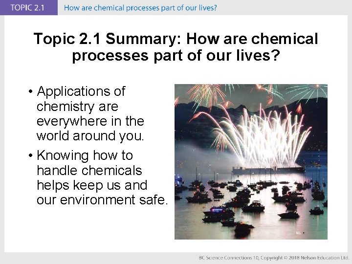Topic 2. 1 Summary: How are chemical processes part of our lives? • Applications
