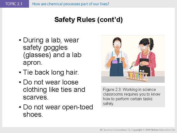 Safety Rules (cont’d) • During a lab, wear safety goggles (glasses) and a lab