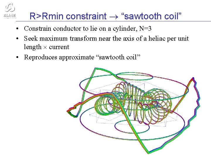 R>Rmin constraint “sawtooth coil” • Constrain conductor to lie on a cylinder, N=3 •