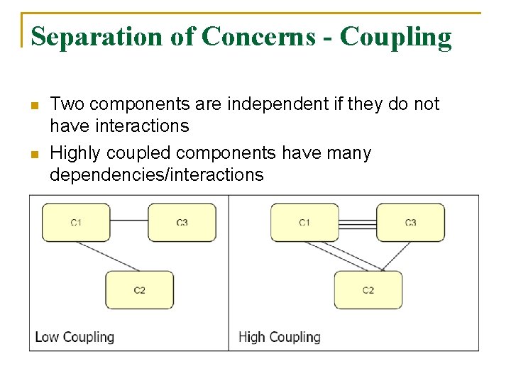 Separation of Concerns - Coupling n n Two components are independent if they do