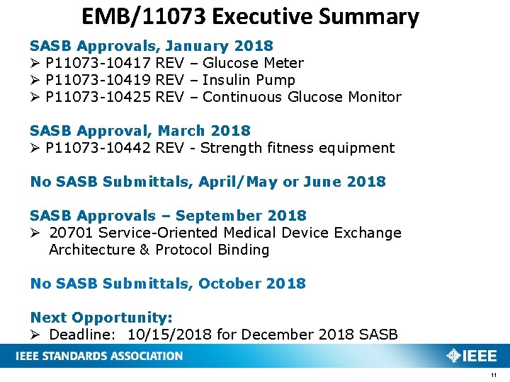 EMB/11073 Executive Summary SASB Approvals, January 2018 Ø P 11073 -10417 REV – Glucose