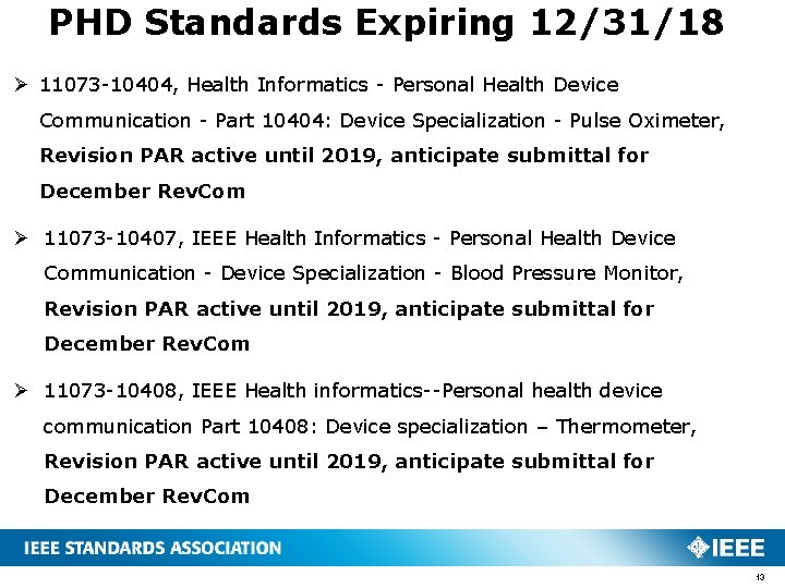 PHD Standards Expiring 12/31/18 Ø 11073 -10404, Health Informatics - Personal Health Device Communication